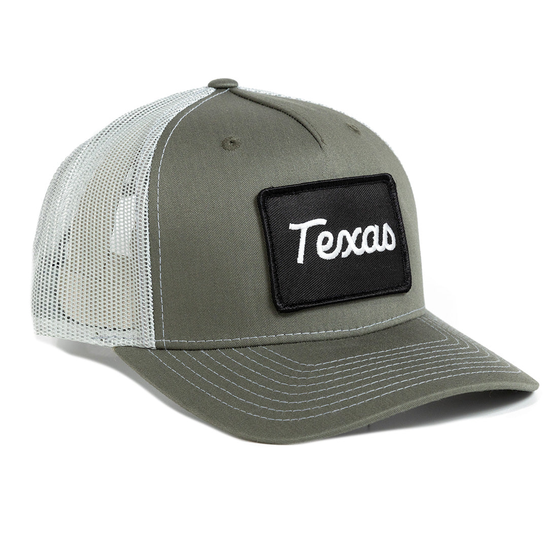 Texas Script TEX. - Heather Gray/Black - Trucker Hat | Texas Hats – TX Caps